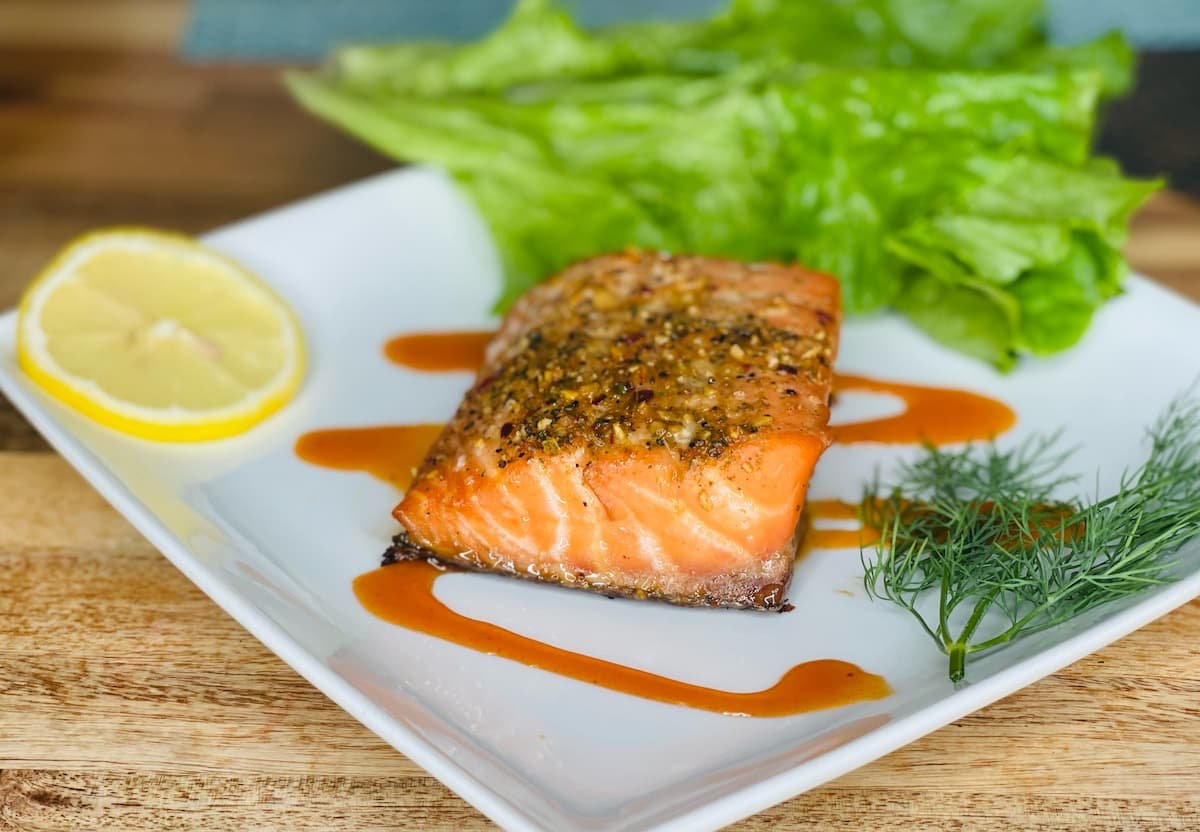 Grilled salmon seafood selection